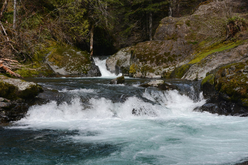 The upper falls of Heaven and Hell Falls from the rock that forms the lower falls.