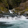 The upper falls of Heaven and Hell Falls from the rock that forms the lower falls.