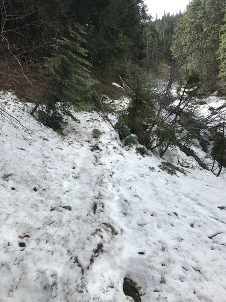 Here is where the snow begins in earnest. Photo taken in May.