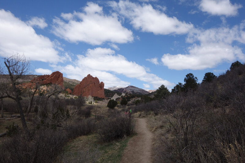 South (left) and North (center left) Gateway Rocks with Ormes Peak (center) in the distance viewed from the Chambers trail.