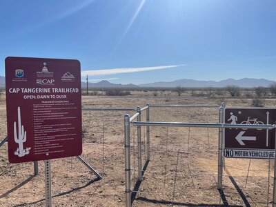 At the parking lot of the Tangerine Trailhead.