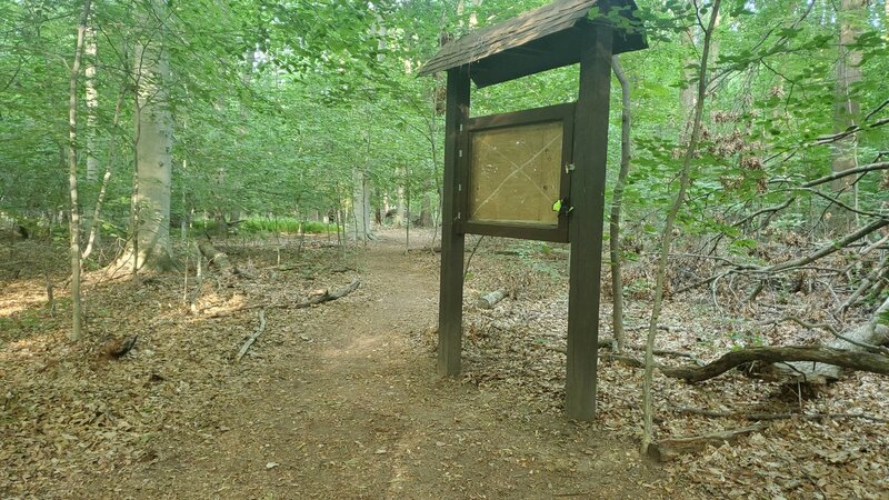 The post that denotes the beginning of the Hidden Pond Trail.