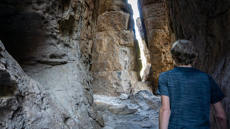 Hiking through narrow Echo Canyon.