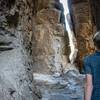 Hiking through narrow Echo Canyon.