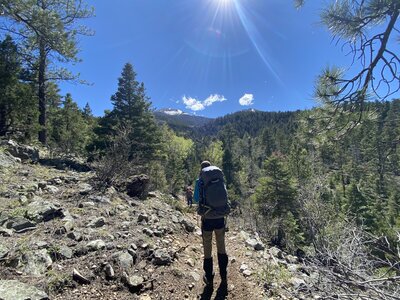 A section of the trail with the high Sangres in the background.