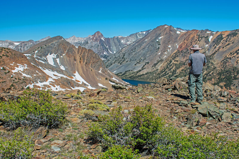 Summit Lake from Burro Pass. The pointed peak in the left center is Virginia Peak. Virginia Pass is in the low point beneath it.