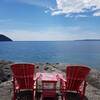 Red chairs rest stop.