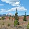 Hiking through the Painted Dunes with Lassen Peak in the distance.