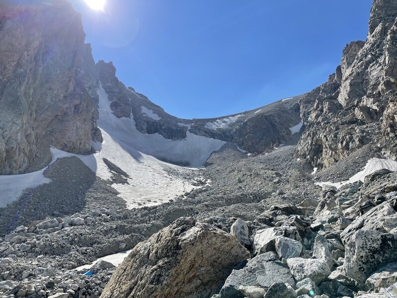 Looking up North Fork of the Garnet Canyon towards the Headwall.