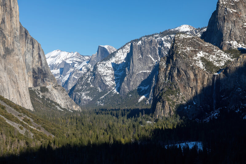 A snow covered Yosemite Valley.