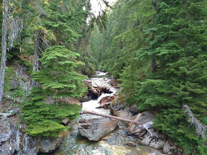 The Little Wenatchee River seen from the Cady Creek Trail bridge near the trailhead parking area.