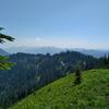 The panorama of mountains stretching into the distance to the northwest, from a high point along Cady Ridge.