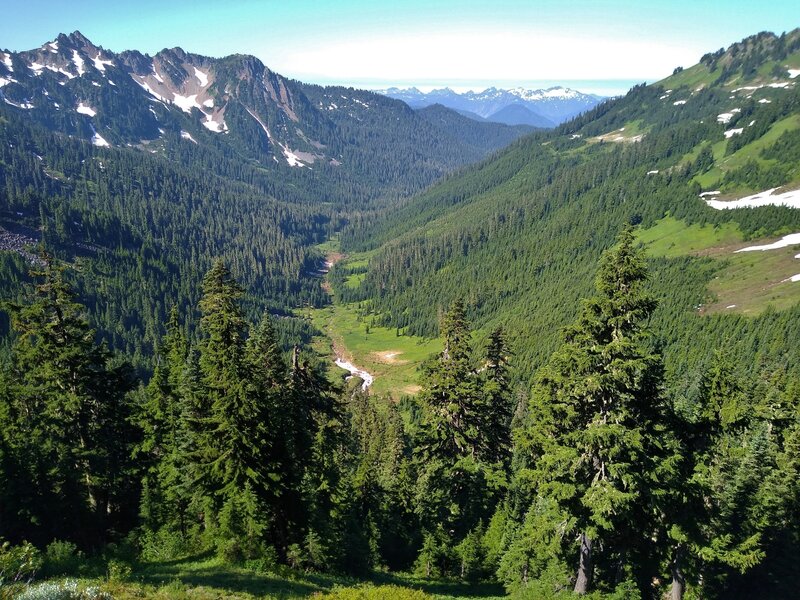 The North Fork Skykomish River drainage, seen looking southwest from high on Bald Eagle Trail.