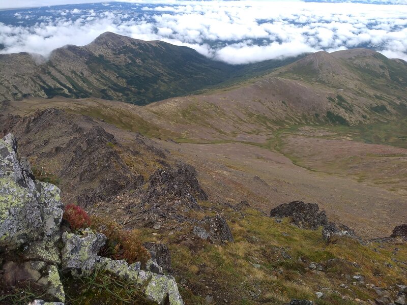 View from Knoya peak towards Anchorage.  The trail follows the ridge from the Dome in the upper right of the photo and Near Point is to the left across the valley.