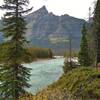 Athabasca River looking downstream/northwest near where the old bridge washed away in 2014. The Chaba River empties into the Athabasca from the left in front of Fortress Mountain. (upper center). Stunning Fortress Lake is behind Fortress Mountain