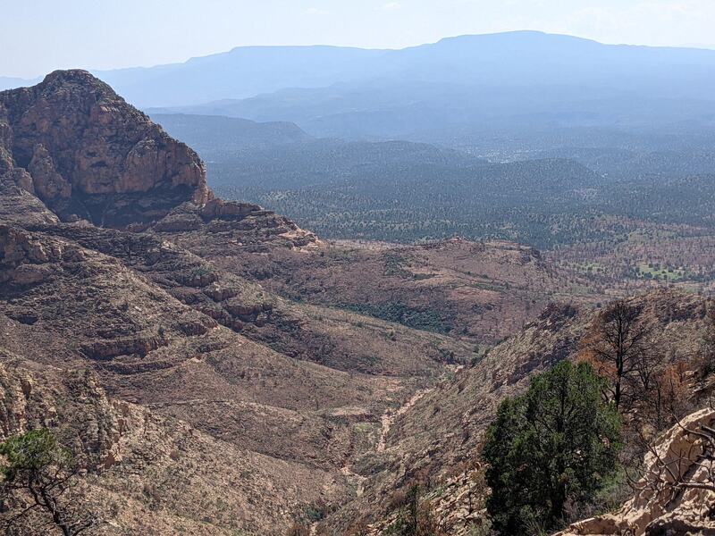 Looking toward Perkinsville and Woodchute Wilderness you can see the path of the fire from right to left.