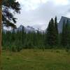 The Rajah, 9,901 ft., (center) is seen looking southeast from the front porch of the Blue Creek Warden Cabin.