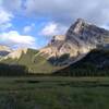 A very photogenic unnamed mountain across meadows and the Snake Indian River, to the southeast of Three Slides trail camp.