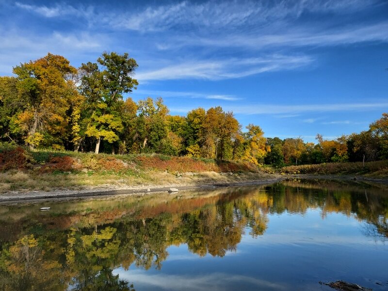 Fall colors and calm waters from the boat ramp.