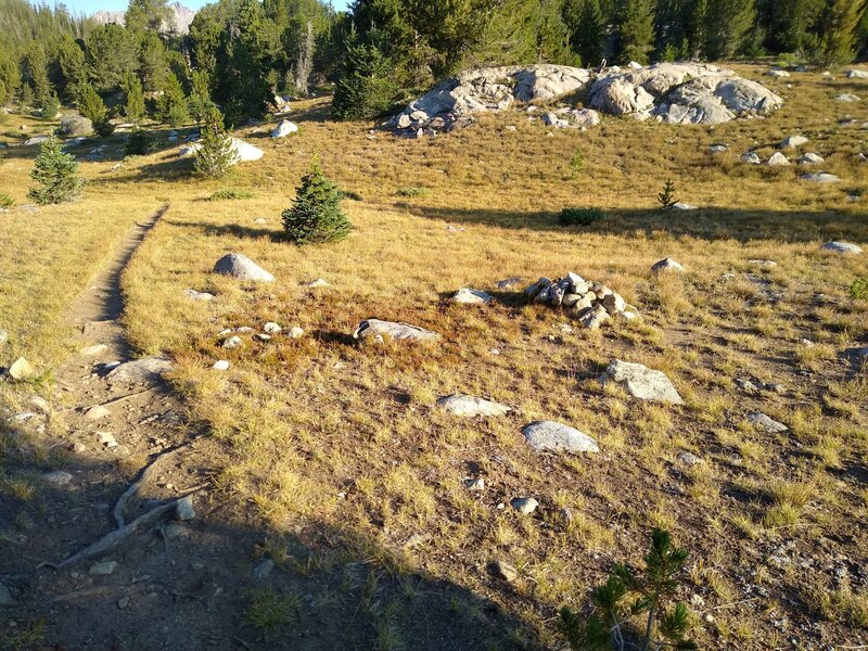 The bigger cairn marking Europe Canyon Alternate Trail Start is next to Valley LakeTrail on the north side.