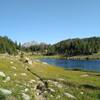 Marms Lake along the CDT with Mt. Geikie, 12,378 ft., in the distance to the north-northwest, on a perfect August morning.