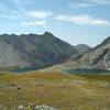 Europe Canyon Trail passes the fourth lake, Lake 10813 (left), and fifth/last lake, Lake 11023 (right), on the way to Europe Pass.