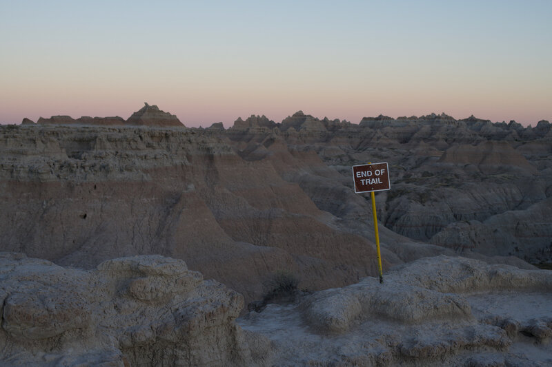 The last yellow post has an "End of Trail" sign on it.  The views are amazing, especially as sunset.