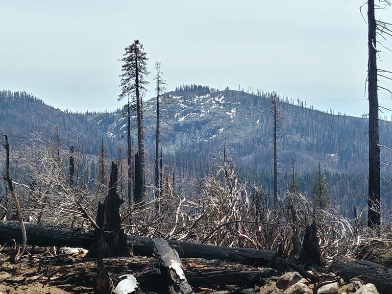 Distant view of cliffs above Mill Creek Lakes, from near Red Cap Prairie (May 2021).