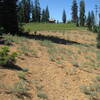 Trail crossing dry prairie, and Trinity Summit Guard Station.