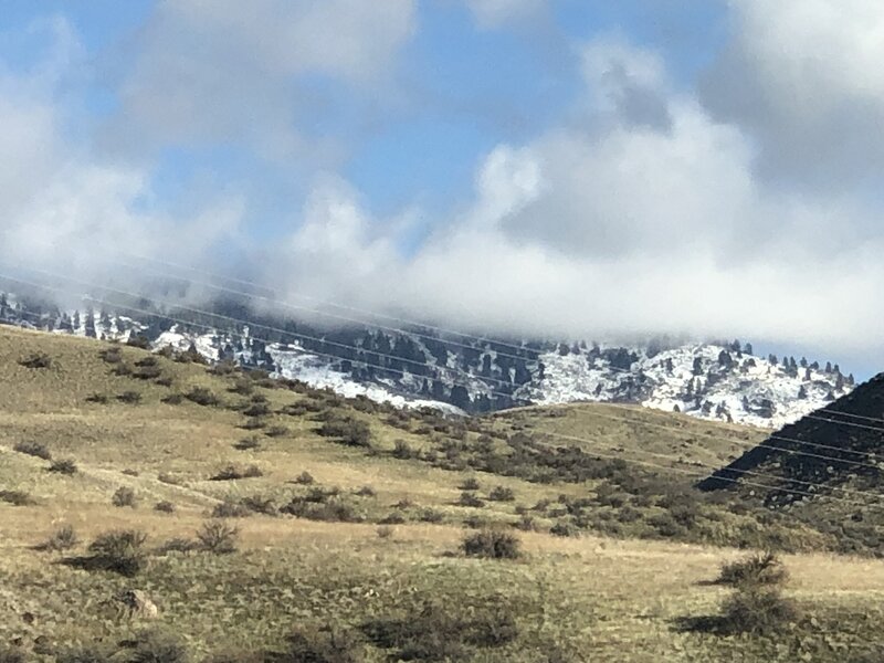 Red Tail trail 71, heading north after crossing Sage Creek Drive. Hills to the north are the Stack Rock Preserve after an early snowfall.