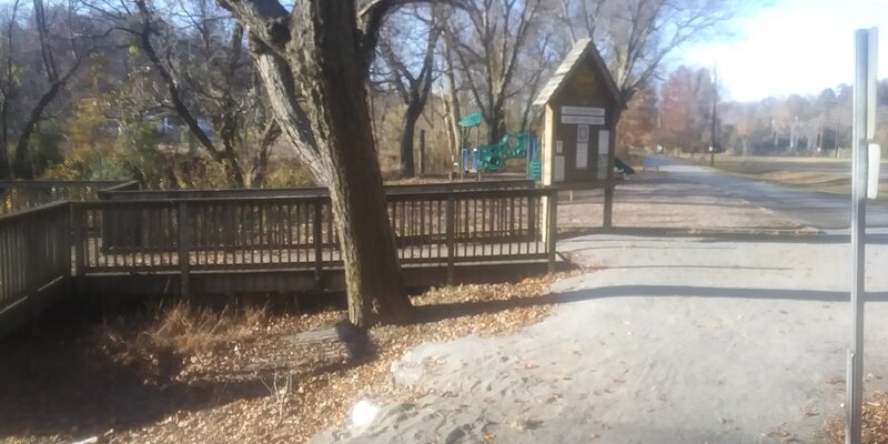 Trailhead and view of Elkin Muncipal Park.