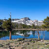 The reflection of Round Top in the calm waters of Frog Lake