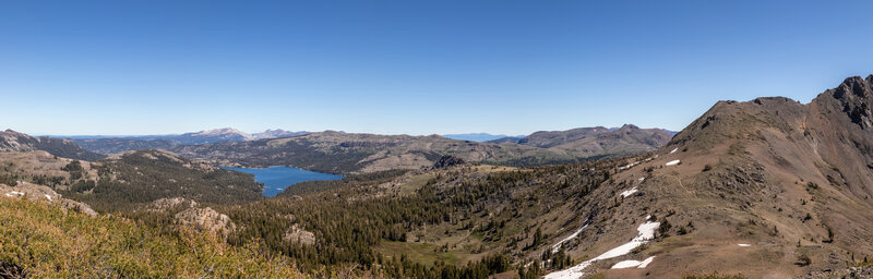 Panorama of Caples Lake and Round Top from Fourth of July Peak.