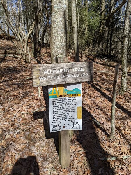 Allegheny Trail sign marking the Southern terminus