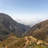 San Ysidro Canyon with the clouds covering Santa Barbara from a mile above San Ysidro Falls