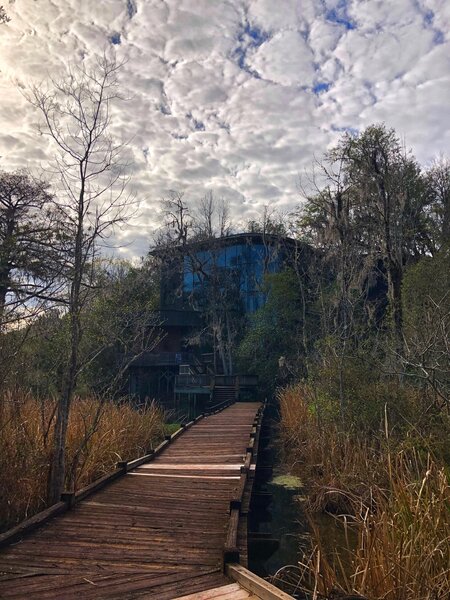 Osprey loop trailhead begins behind the Interpretive Center. This is looking back at the Interpretive Center.