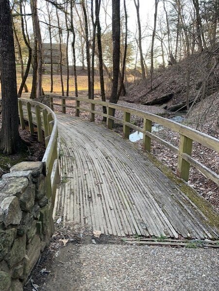 The bridge crossing over to the Cadron Settlement Trail.