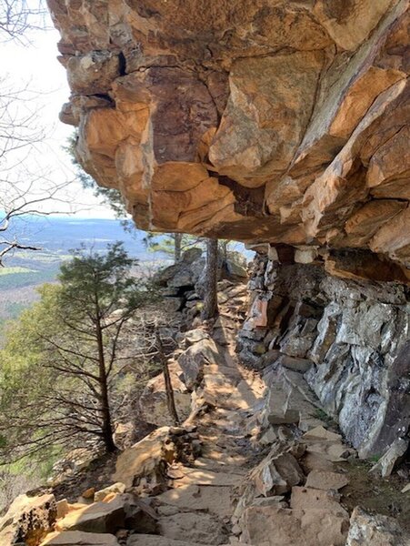 A narrow part of the trail that goes under that huge rock. If you like hiking this is a fantastic trail to hike.