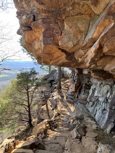 A narrow part of the trail that goes under that huge rock. If you like hiking this is a fantastic trail to hike.