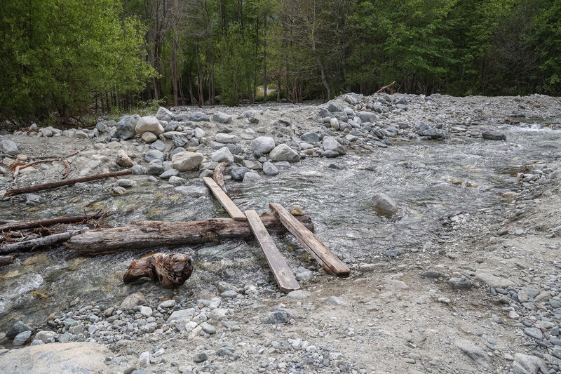 One of the makeshift stream crossings at Lytle Creek to start the hike out.