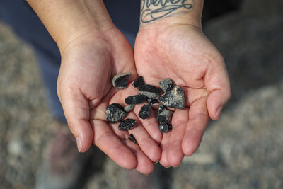 Obsidian in the ground along the hike to the columns.