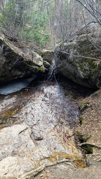 Stream flowing over rocks on trail