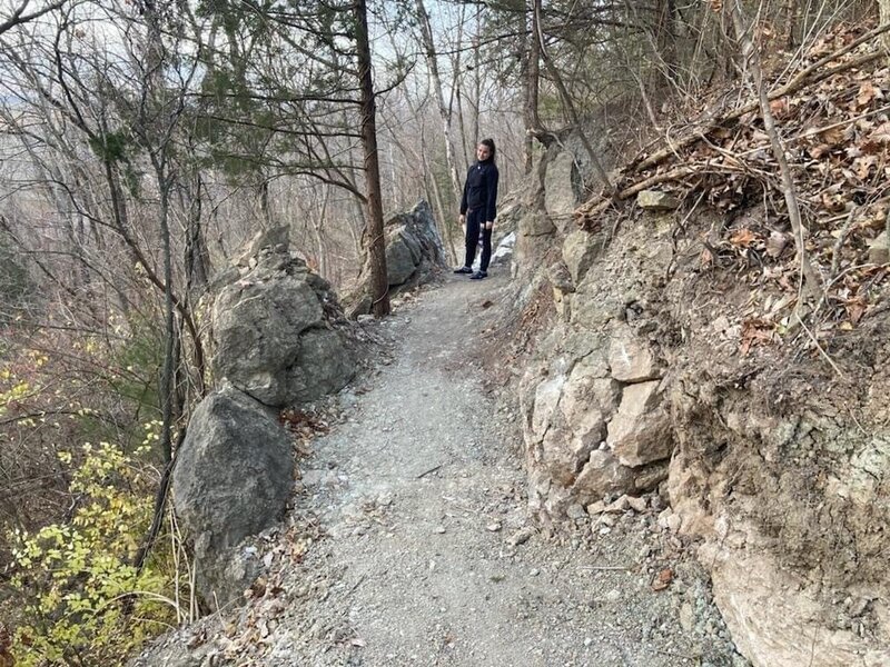 Taking a break after climbing from the other side of this pretty spot.