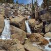 Mini waterfalls of Wright Creek in early May where Wright Creek crosses the trail.