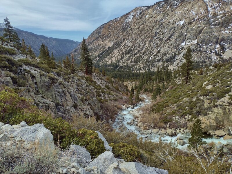 Kern River cascading down into Kern Canyon at the canyon head. Looking south near the Wallace Creek trail junction.