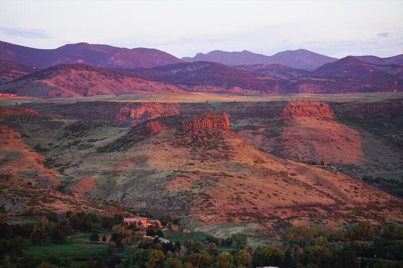 Sunrise, looking northwest towards the foothills from South Table.