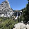 Nevada Falls from the JMT - Clark Point. Liberty Cap is left of the falls.