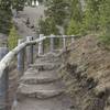 There is a short series of steps up to the viewing area for the falls. It's a short climb, but be ready for stairs if you have a stroller or find stairs challenging.