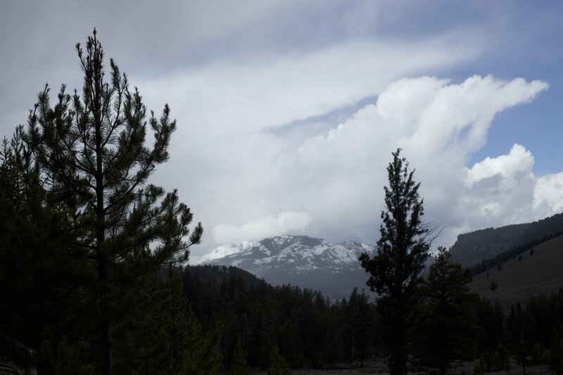 When you turn around, you get a nice view of the mountains. Here, snow caps them in the early part of May 2022.