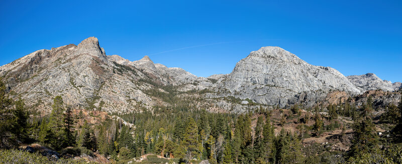 Piute Mountain on the left with Seavey Pass behind the unnamed peak on the right.